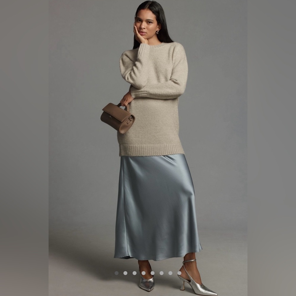 By Anthropologie Long-Sleeve Twofer Sweater Slip Midi Dress in Gray size XS